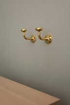 Two Solid Unlacquered Brass Wall Hook – Minimalist Handmade Coat & Towel Hanger