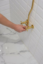 Unlacquered Solid Brass Shower System – Handmade Wall Mount Rainfall Shower with Dual Cross Handles