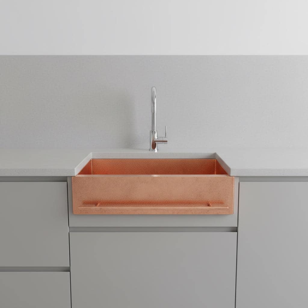 Handmade Rectangular Farmhouse Apron Front Copper Sink with Integrated Towel Bar