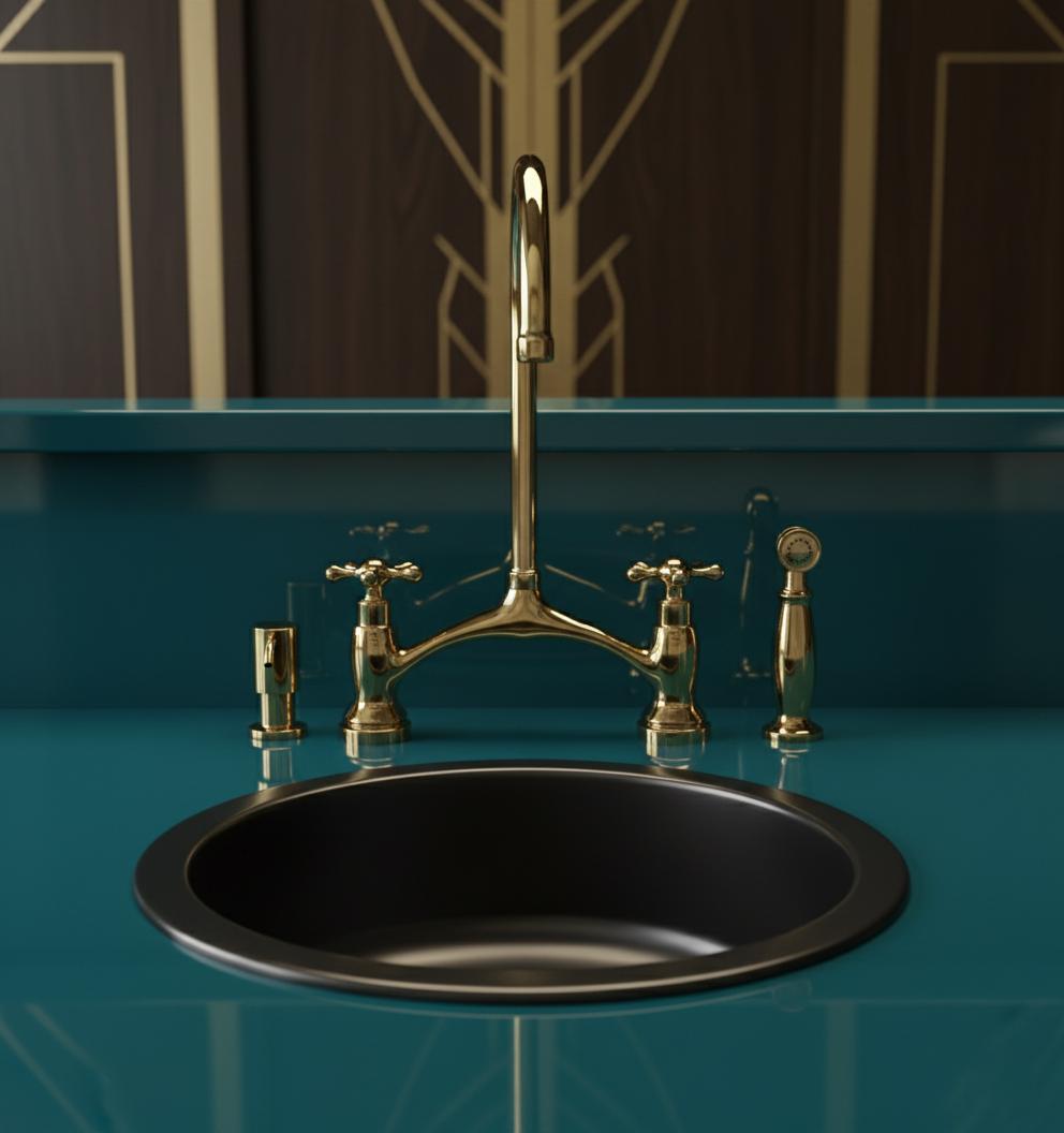 Unlacquered Brass Bridge Kitchen Faucet with Sprayer and Soap dispenser, Handmade Solid Brass Farmhouse Sink Mixer