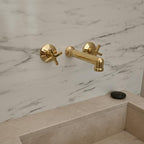 Unlacquered Solid Brass Wall Mount Faucet – Modern Cross Handle Bathroom or Vanity Sink Tap