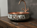 Handmade Patina Copper Vessel Sink with Hammered Interior for Luxury Bathroom Vanity Designs