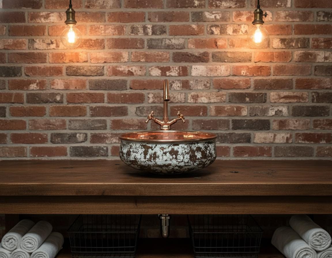 Handmade Patina Copper Vessel Sink with Hammered Interior for Luxury Bathroom Vanity Designs