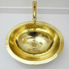 Handmade Oval Brass Bathroom Basin – Hammered Brass Vanity Wash Bowl, Countertop Brass Sink for Bathroom or Powder Room