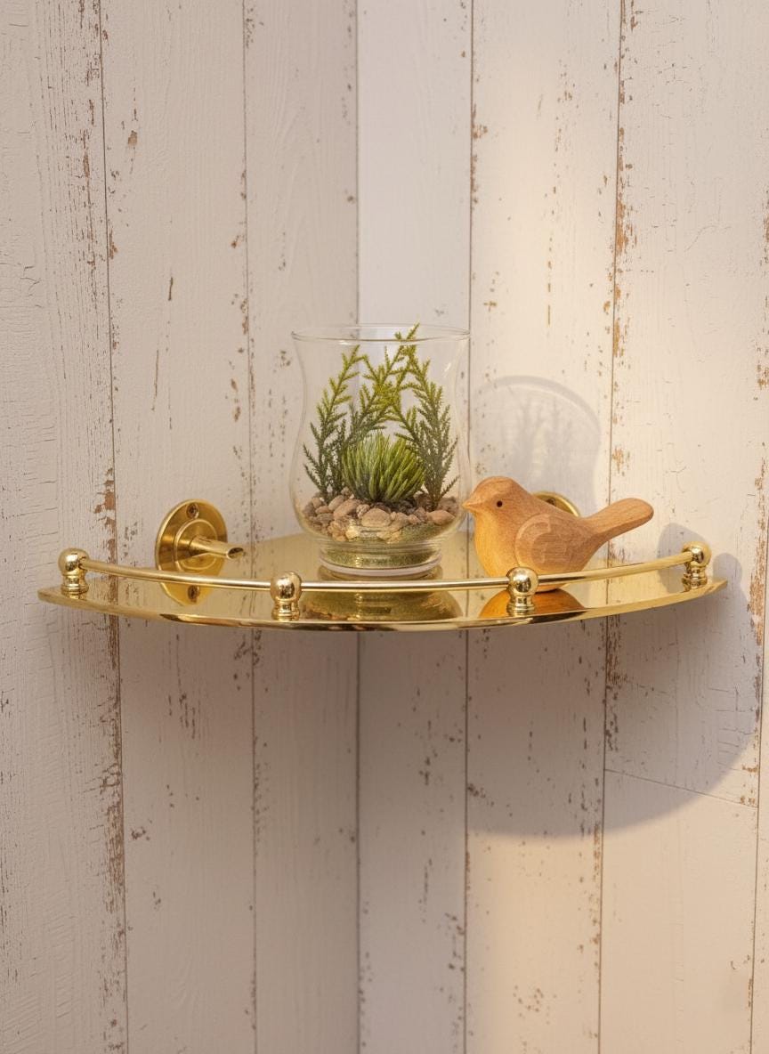 Unlacquered Solid Brass Corner Shelf – Luxury Wall-Mount Bathroom Storage