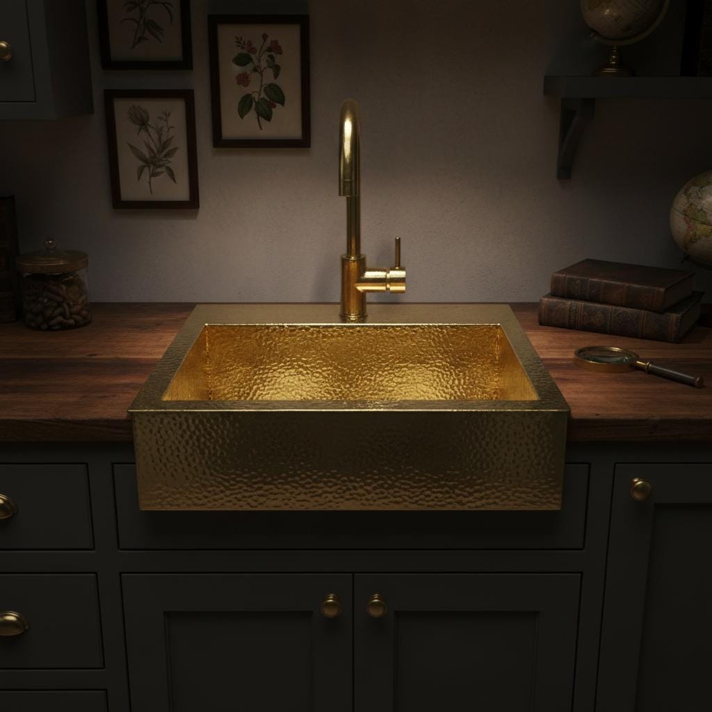 Handmade Square Brass Basin – Hammered Unlacquered Brass Undermount or Drop-In Kitchen, Bar or Prep Sink