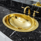 Handmade Oval Brass Bathroom Basin – Hammered Brass Vanity Wash Bowl, Countertop Brass Sink for Bathroom or Powder Room
