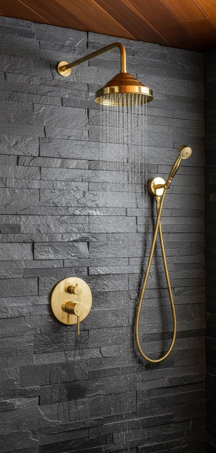Unlacquered Solid Brass Shower System – Single Lever Wall Mount Rainfall Shower with Handheld Sprayer