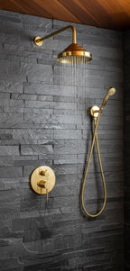 Unlacquered Solid Brass Shower System – Single Lever Wall Mount Rainfall Shower with Handheld Sprayer