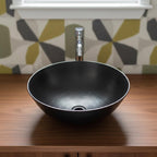 Handmade Hammered Round Vessel Sink Solid Copper Basin with Matte Black Finish for Elegant Luxury Interiors