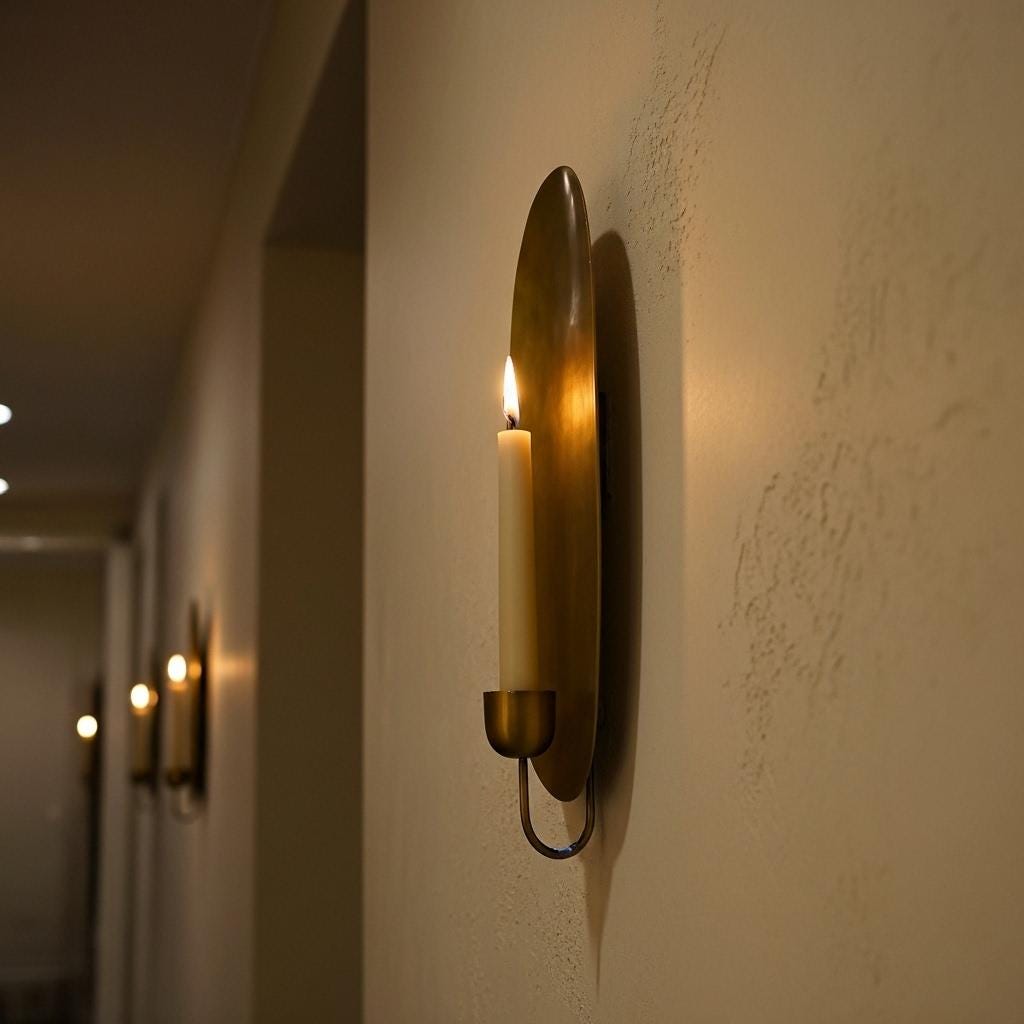 Oval Hammered Brass Wall Sconce Candle Holder Handmade Luxury Bathroom Accent Lighting