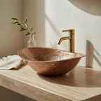 Handmade Hammered Copper Vessel Sink: Oval Bathroom Countertop Basin, Rustic Farmhouse Copper Wash Bowl