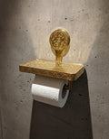Engraved Solid Brass Toilet Paper Holder with Shelf – Unlacquered Luxury Bathroom Fixture