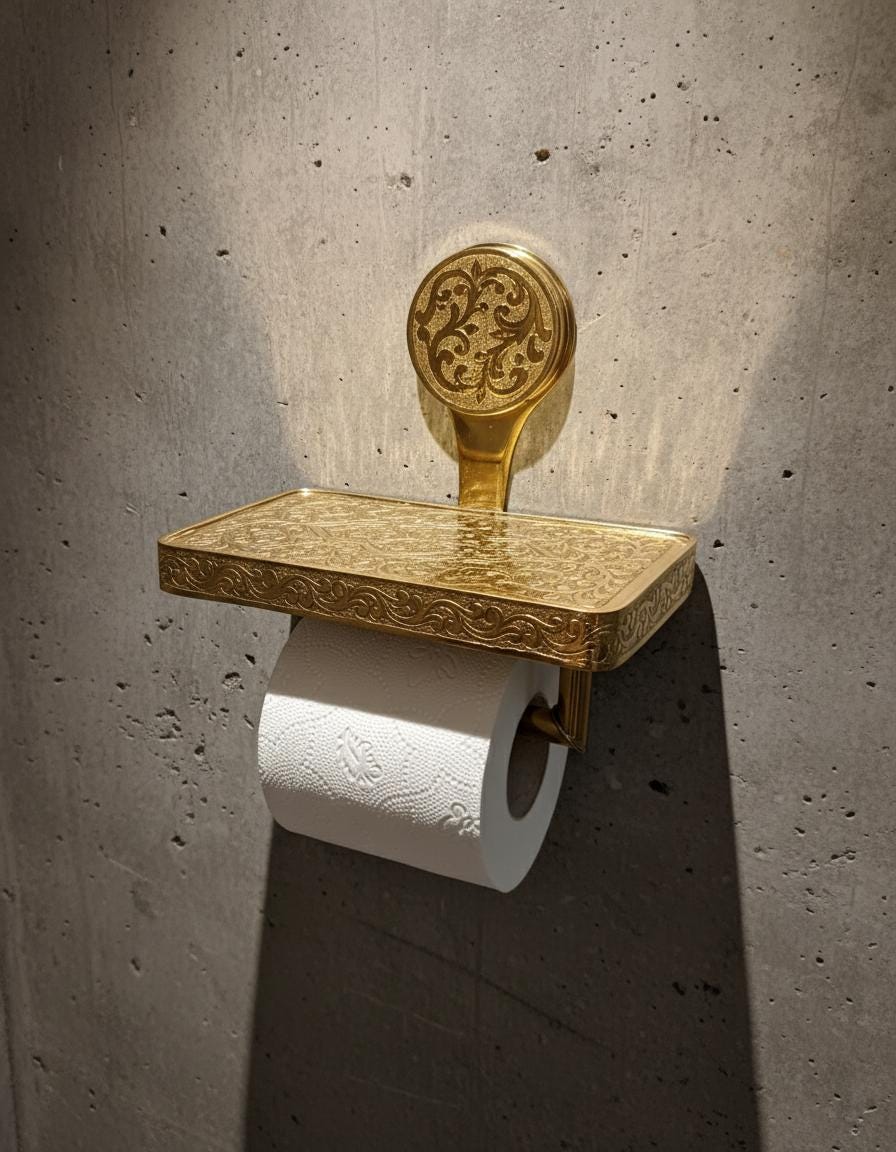 Engraved Solid Brass Toilet Paper Holder with Shelf – Unlacquered Luxury Bathroom Fixture