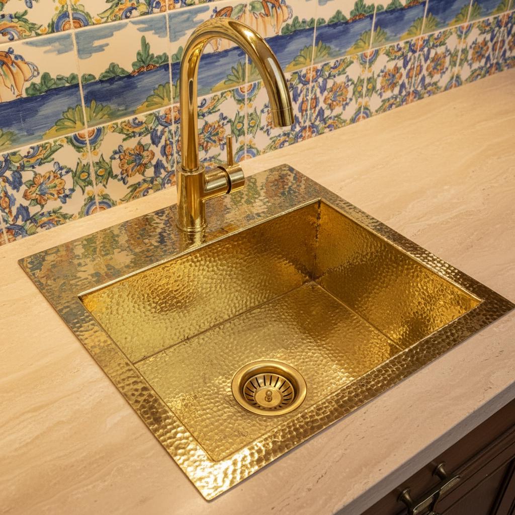 Handmade Square Brass Basin – Hammered Unlacquered Brass Undermount or Drop-In Kitchen, Bar or Prep Sink