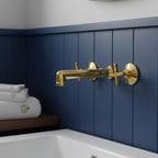 Unlacquered Solid Brass Wall Mount Faucet – Modern Cross Handle Bathroom or Vanity Sink Tap