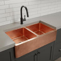 Handmade Hammered Double Bowl Farmhouse Sink Solid Copper Apron Front Kitchen Basin Design