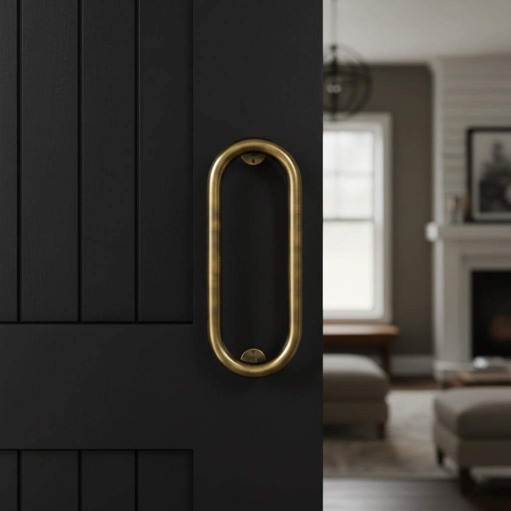 Handmade Oval Brass Door Pull Handle Minimalist Solid Metal Hardware for Modern Interiors