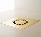 Handmade Solid Brass Square Floor Drain with Round Grate for Luxury Shower Bathrooms