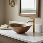 Handmade Hammered Copper Vessel Sink: Oval Bathroom Countertop Basin, Rustic Farmhouse Copper Wash Bowl