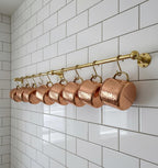 Solid Brass Kitchen Rail with Hooks – Unlacquered Hanging Utensil Bar for Wall