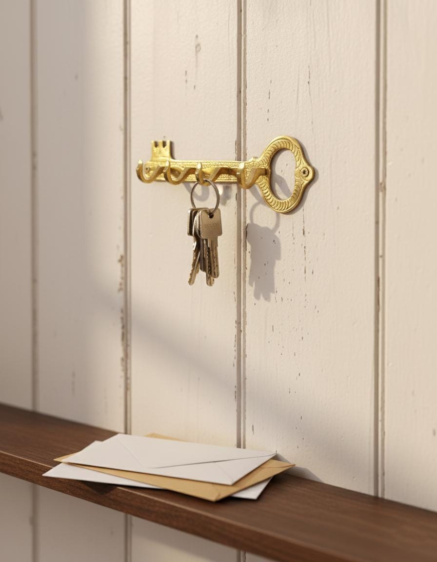 Engraved Brass Key Hook Rack – Unlacquered Wall Mount Key Holder