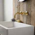 Unlacquered Brass Wall-Mount Faucet – Handmade Solid Brass Bathroom Sink Mixer with Cross Handles