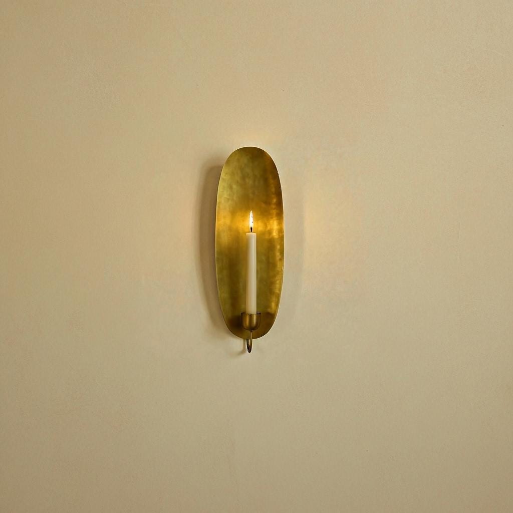 Oval Hammered Brass Wall Sconce Candle Holder Handmade Luxury Bathroom Accent Lighting