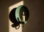 Handcrafted Copper Oxidated Wall-Mount Round Candle Holder, Brass Vintage Patina Sconce