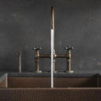 Brass Bridge Faucet with Sprayer – Handmade Kitchen Mixer Tap, Farmhouse Sink Faucet