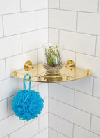 Unlacquered Solid Brass Corner Shelf – Luxury Wall-Mount Bathroom Storage