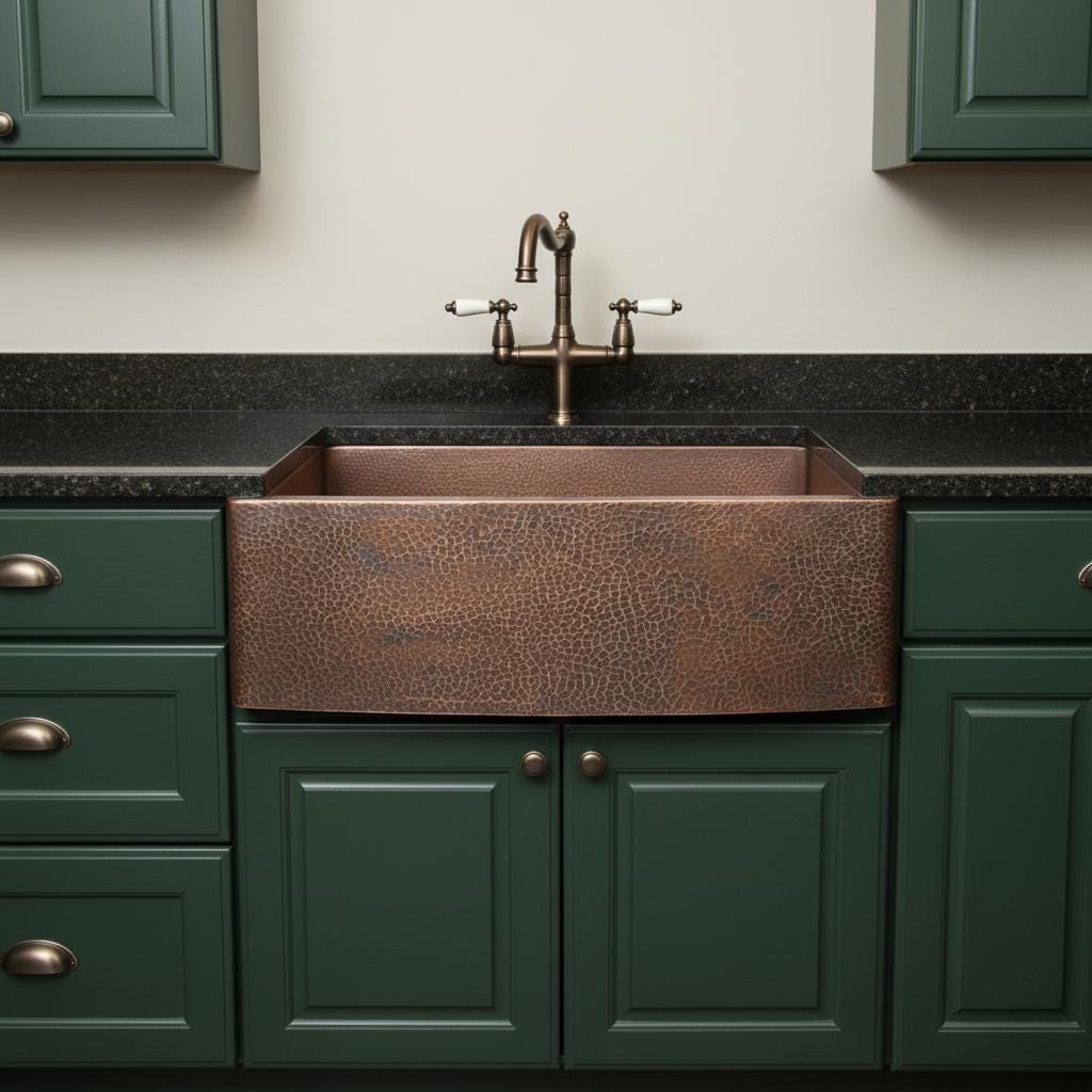 Handmade Hammered Apron Front Farmhouse Sink Solid Copper Single Bowl with Oil Patina