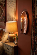 Pair of Unlacquered Copper Wall Candle Holder Hammered Oval Brass Style Sconce