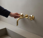 Unlacquered Brass Wall-Mount Faucet – Handmade Solid Brass Modern Cross Handle Bathroom Tap