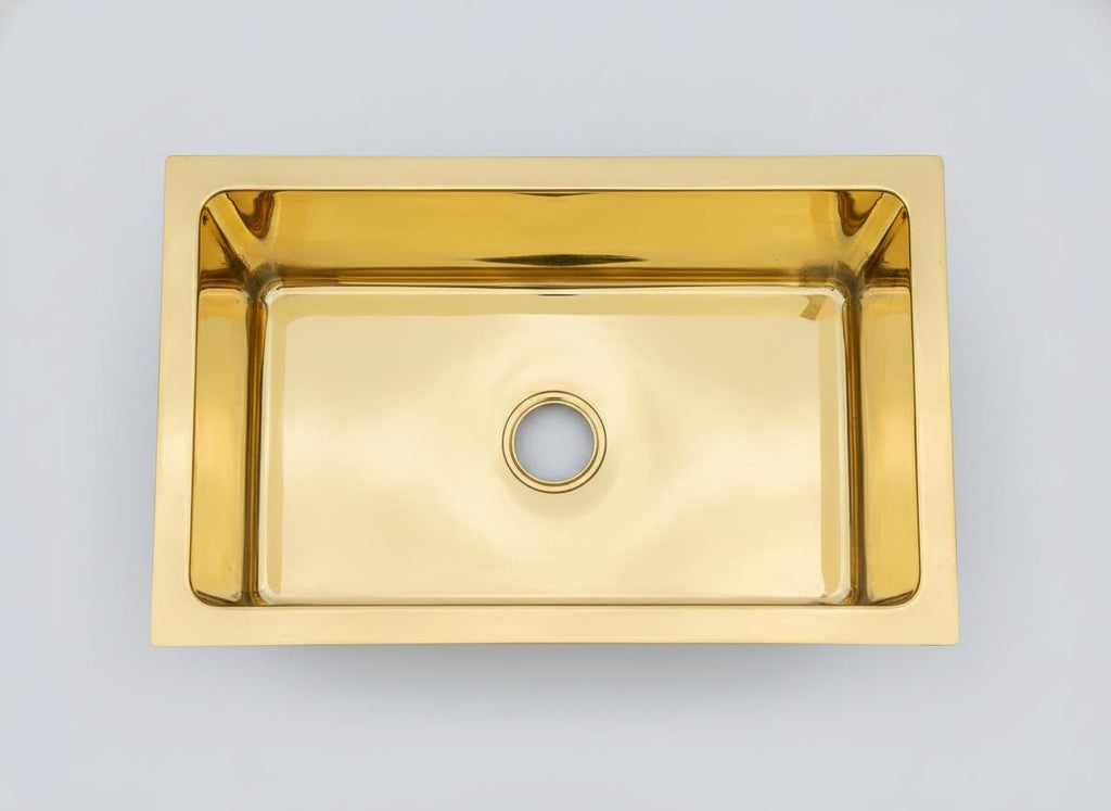 Rectangular Undermount Polished Brass Kitchen Basin – Handmade Solid Brass Prep Sink for Island, Bar or Modern Countertop