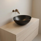 Handmade Hammered Round Vessel Sink Solid Copper Basin with Matte Black Finish for Elegant Luxury Interiors