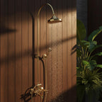 Curved Brass Shower System – Unlacquered Solid Brass Gooseneck Rain Shower with Handheld Sprayer