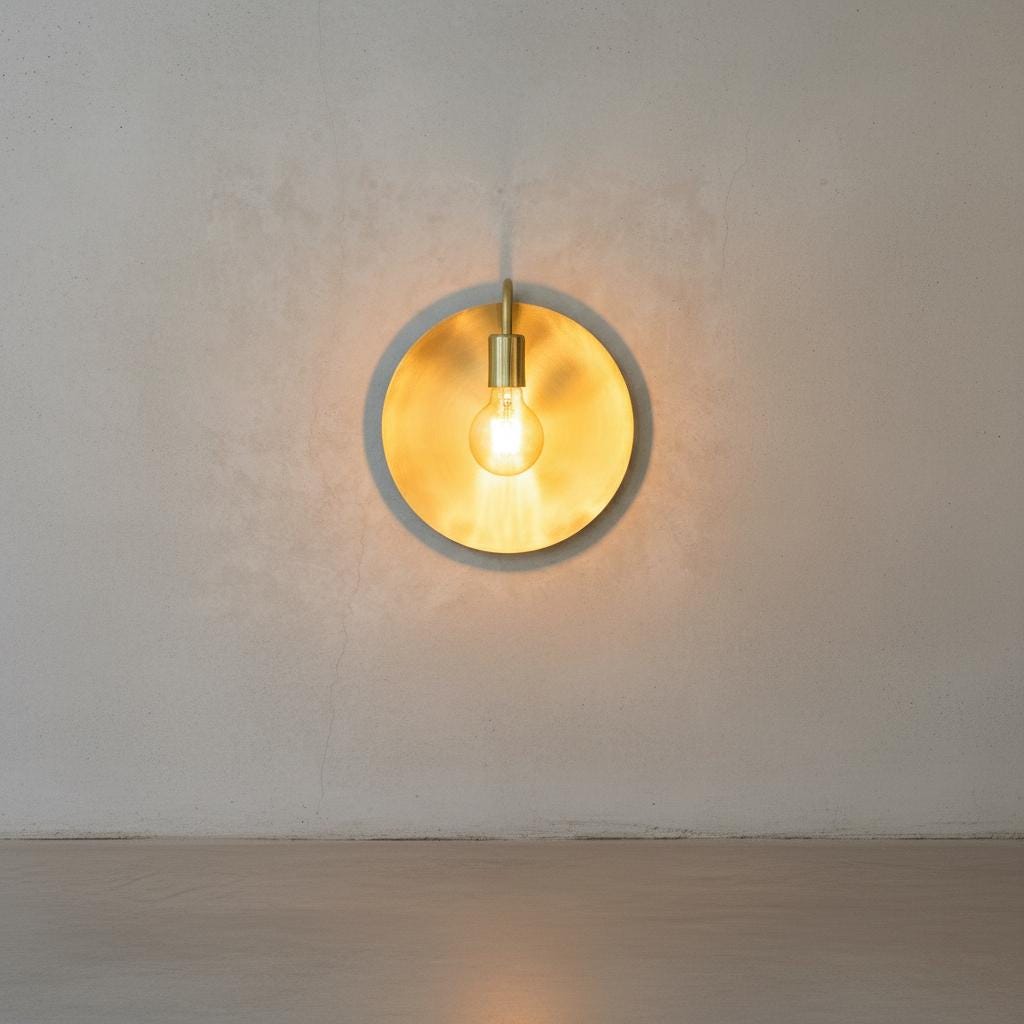 Unlacquered Brass Wall Light – Helios Inspired Round Backplate Sconce with Exposed Bulb