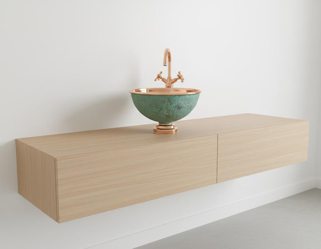 Handmade Turquoise Patina Copper Vessel Sink with Faucet for Luxury Artisan Bathroom Vanity Designs