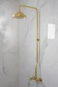 Unlacquered Solid Brass Shower System – Handmade Wall Mount Rainfall Shower with Dual Cross Handles
