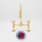 Unlacquered Brass Bridge Faucet – Solid Brass Kitchen Mixer Tap, Luxury Gooseneck Farmhouse Sink Fixture