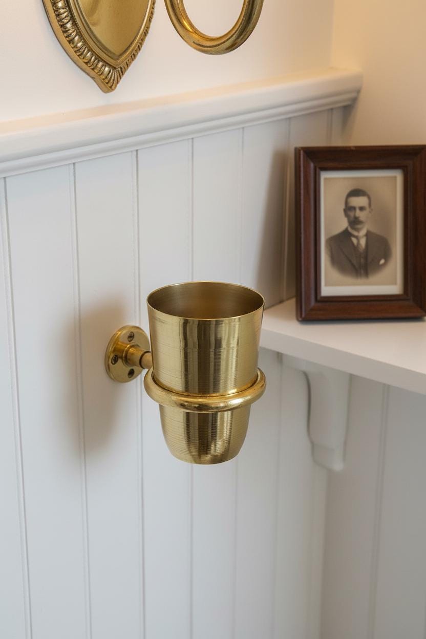 Solid Unlacquered Brass Toothbrush Holder – Wall Mount Bathroom Cup
