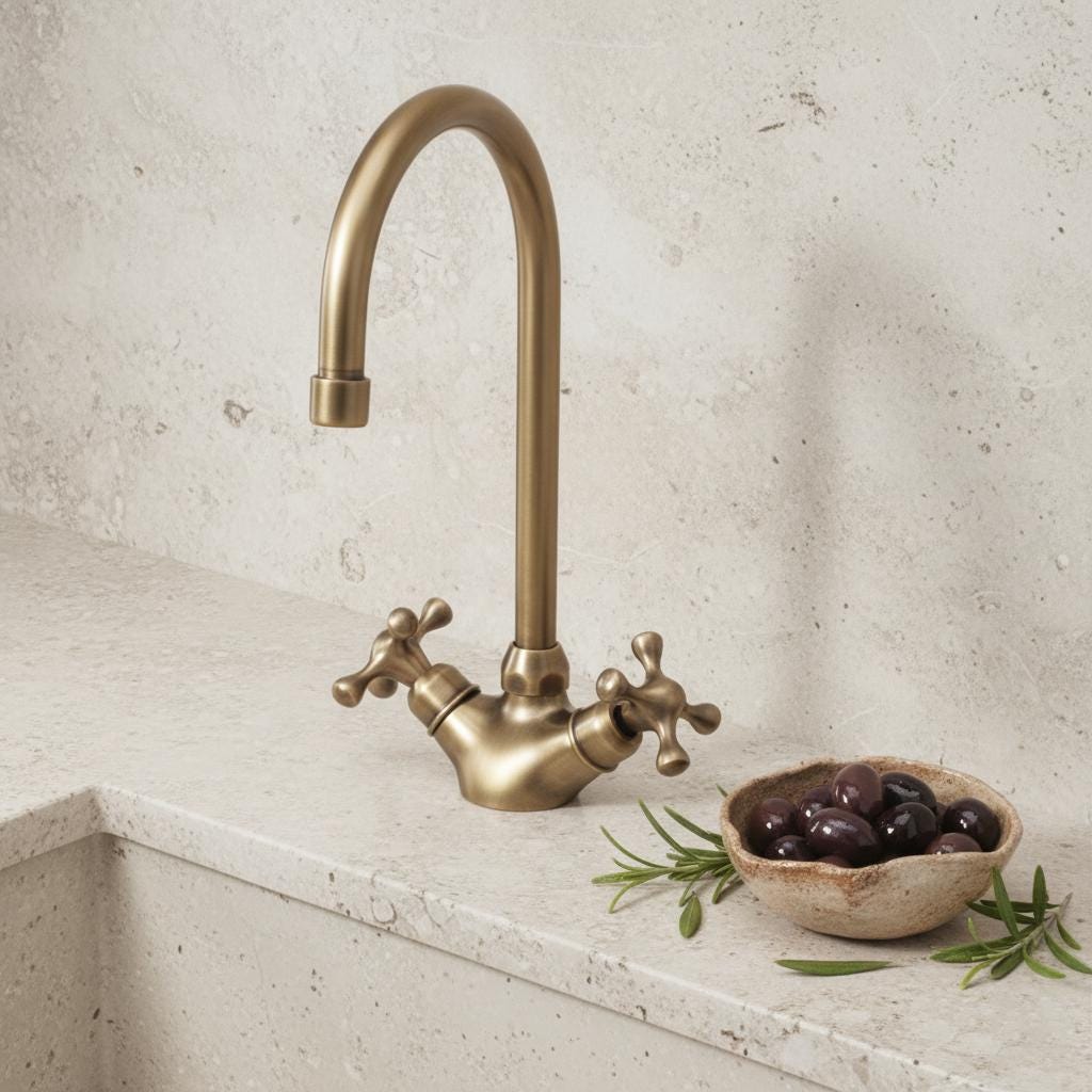 Bronze Brass Bathroom Sink Faucet – Handmade Solid Brass Basin Mixer Tap with Cross Handles
