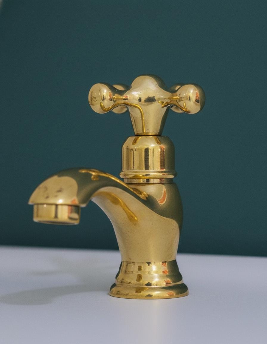 Handmade Solid Brass Bathroom Faucet – Polished Gold Basin Tap with Cross Handle, Vintage Vanity Mixer for Elegant Bathrooms