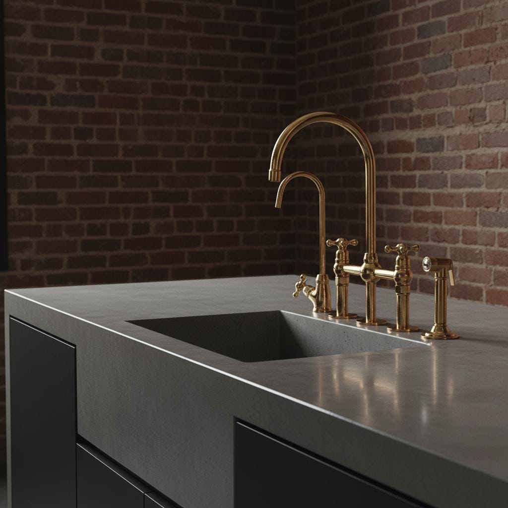 Unlacquered Brass Bridge Kitchen Faucet – Solid Brass Farmhouse Tap with Sprayer