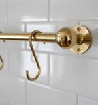 Solid Brass Kitchen Rail with Hooks – Unlacquered Hanging Utensil Bar for Wall