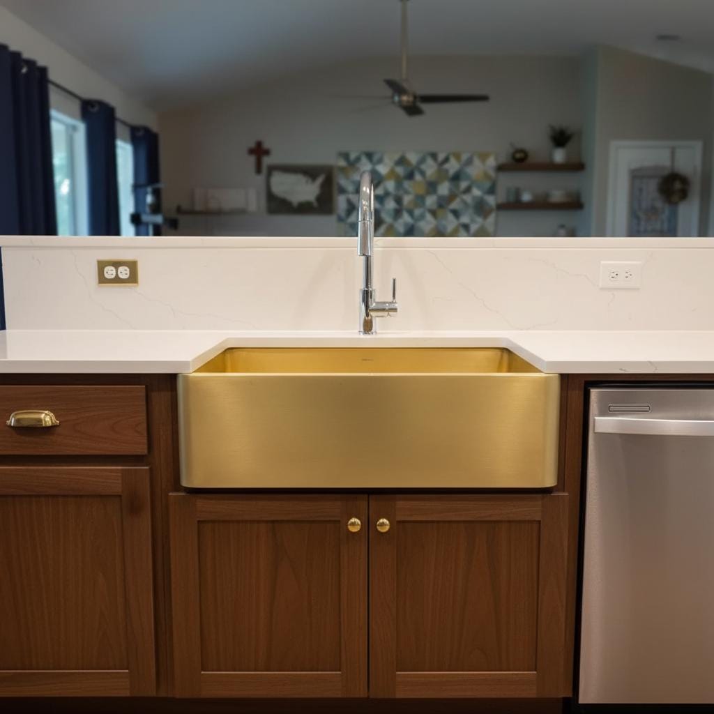 Handmade Solid Brass Farmhouse Sink, Apron Front Kitchen Basin, Unlacquered Brass Trough Sink