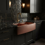 Handmade Hammered Copper Farmhouse Kitchen Sink with Double Bowl Apron Front for Luxury Spaces
