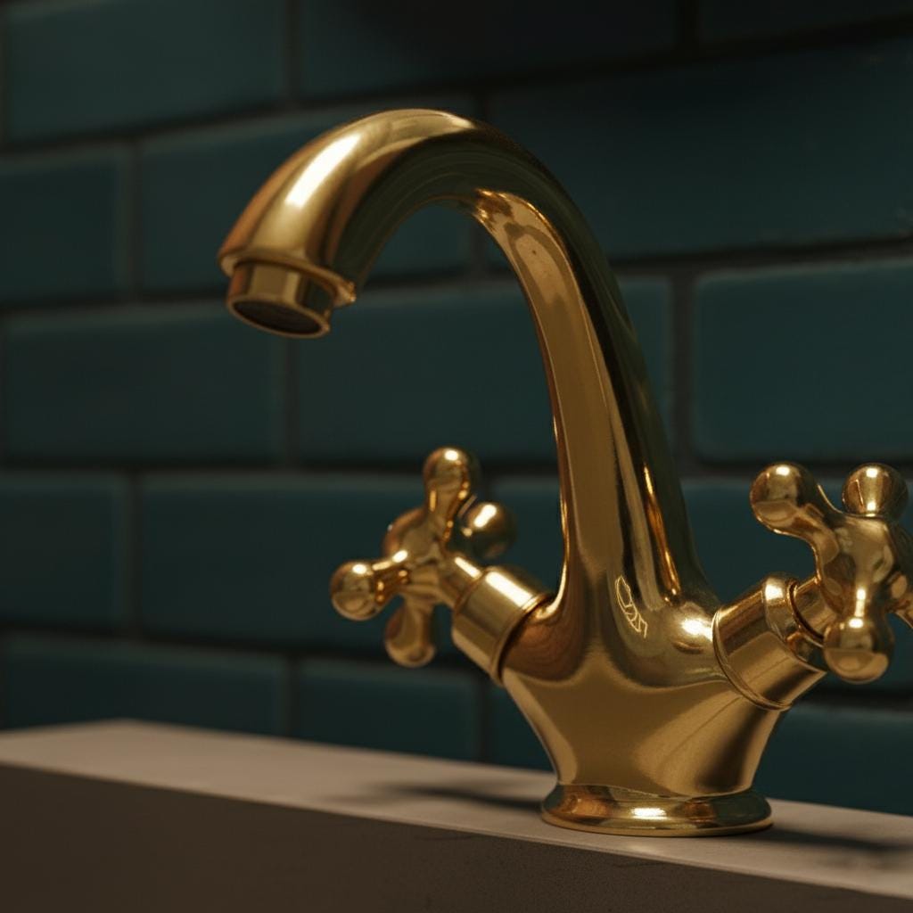 Unlacquered Solid Brass Bathroom Faucet – Handmade Cross Handle Basin Mixer Tap