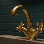 Unlacquered Solid Brass Bathroom Faucet – Handmade Cross Handle Basin Mixer Tap
